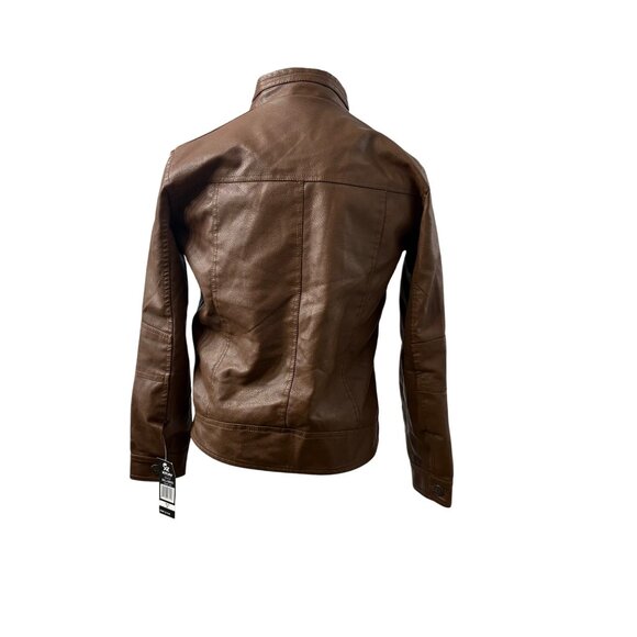 X Ray Brown Faux Leather Jacket With Zipper Pockets & High Collar Women Size M - Picture 3 of 16